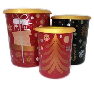 Tupperware Christmas One Touch Canisters Set Of  3